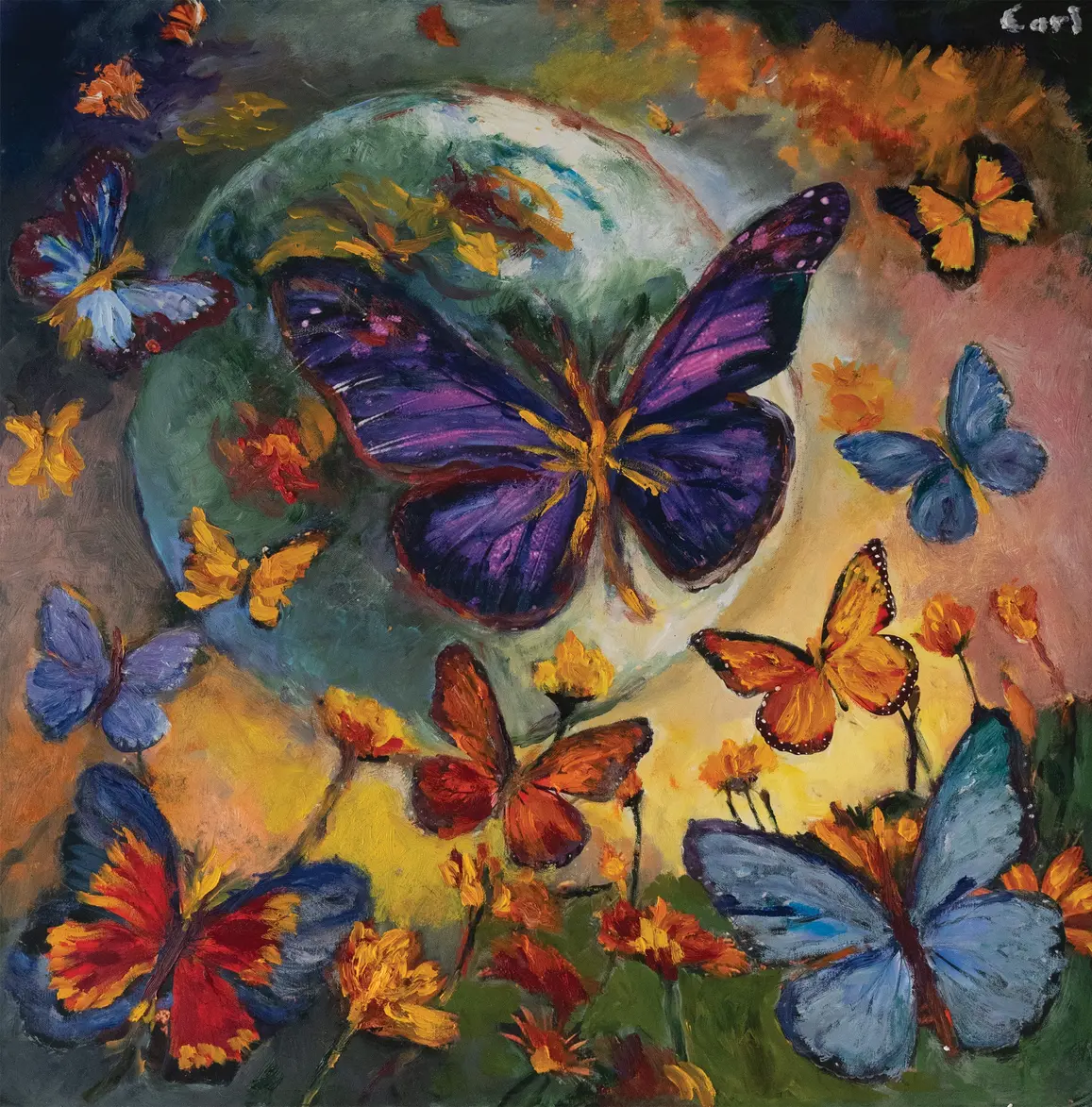 Violet butterflies with the globe